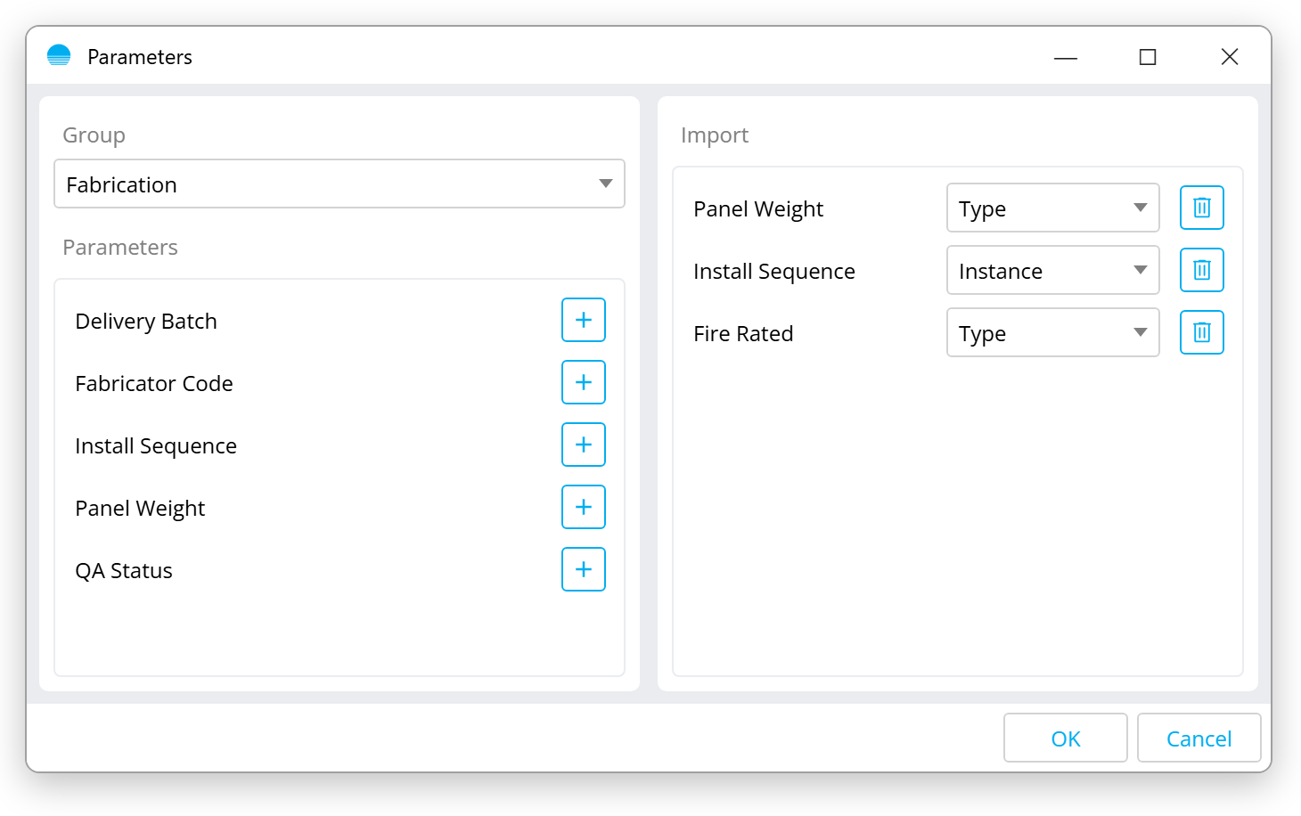 Import shared parameters dialog