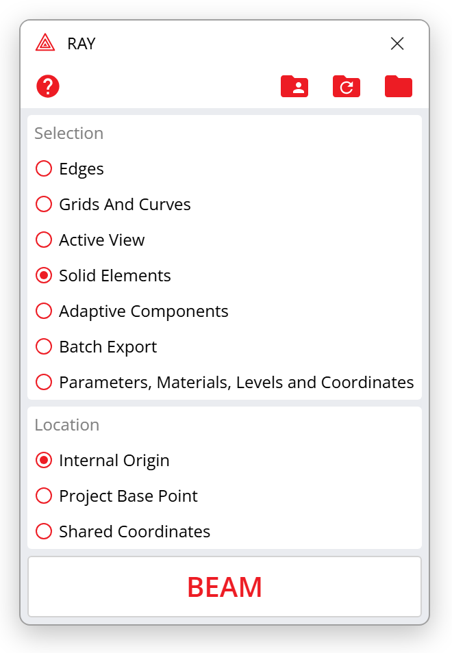 RAY export dialog