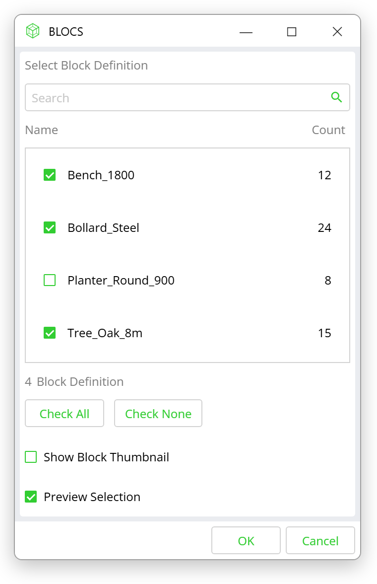 Block definition list