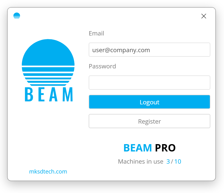 License dialog, logged in