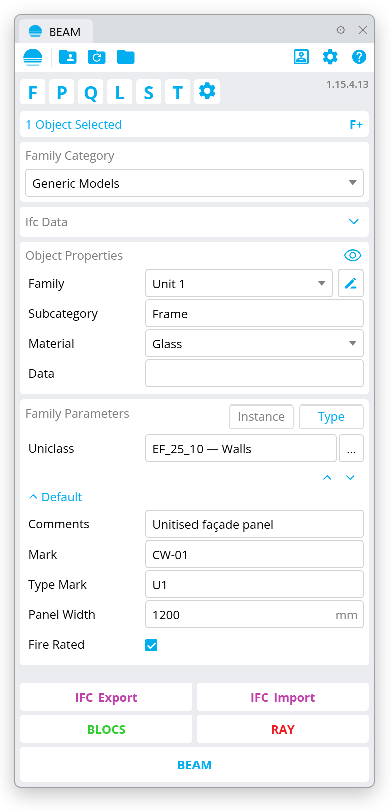 Object Properties in the BEAM panel