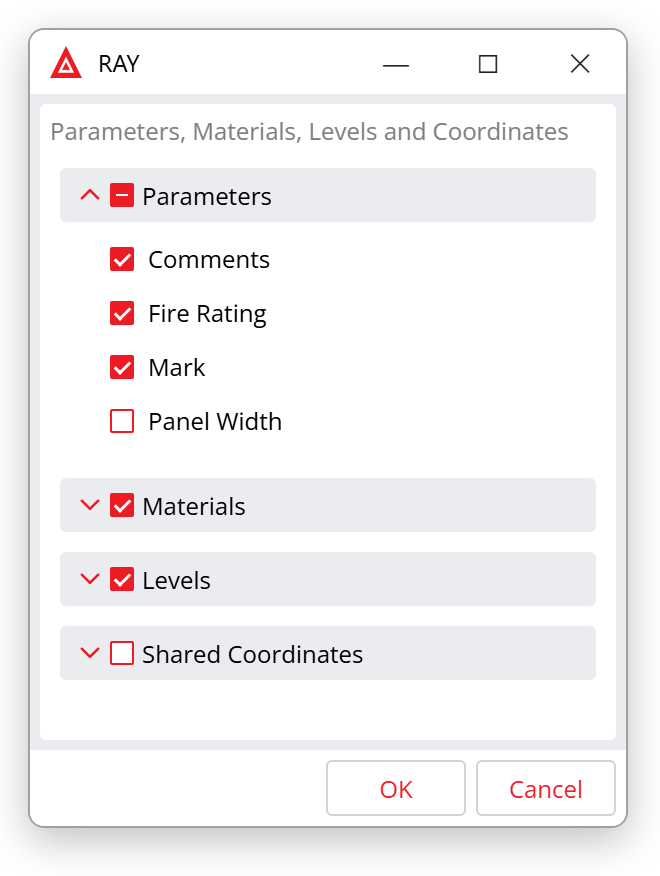 RAY properties dialog