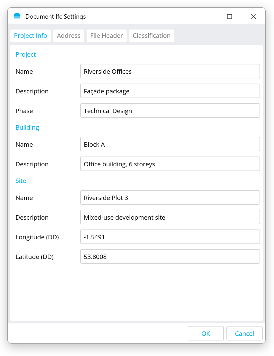 Project Info tab