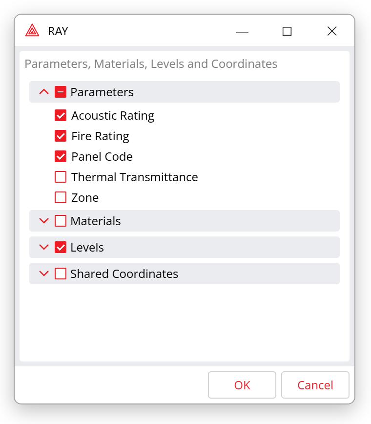 RAY properties dialog