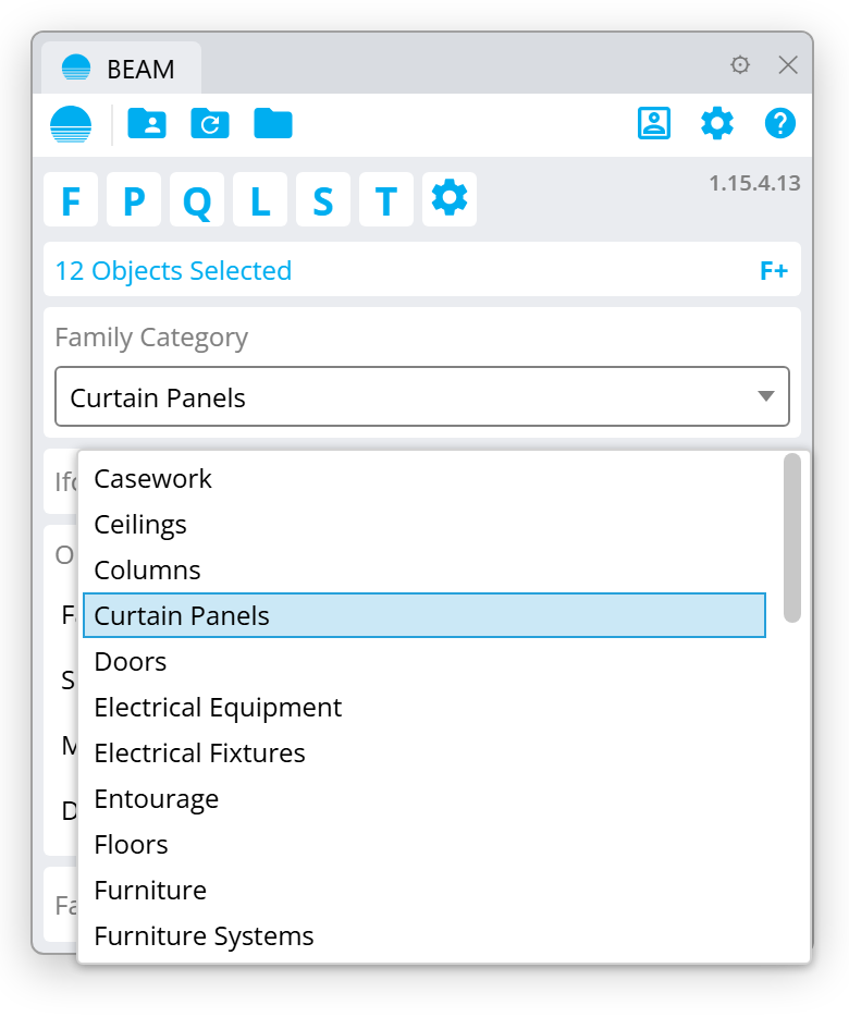 Family Category dropdown